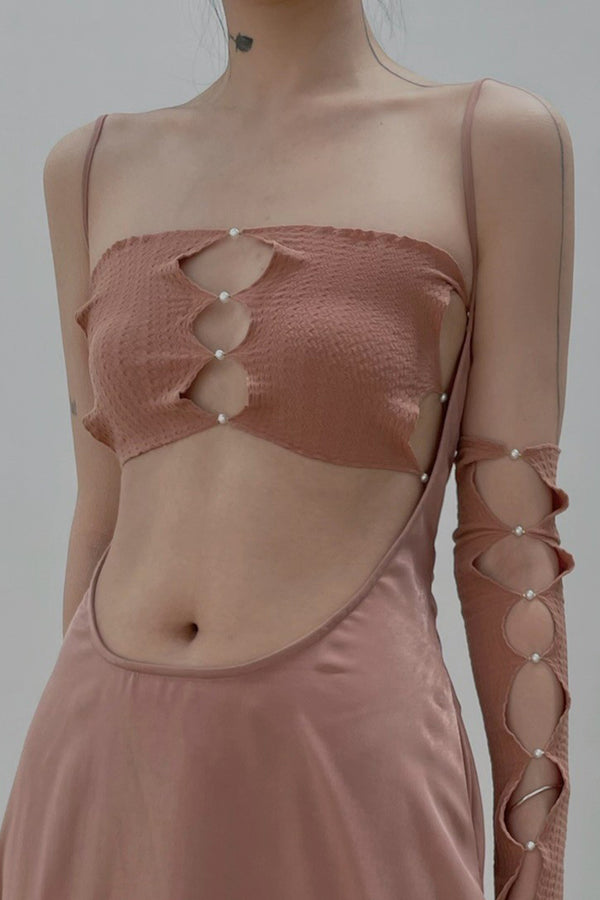 Rui Zhou Pearl Chain Tube Top Handmade Skin-friendly RUI-R008-AW20-SHANHU Pink